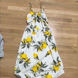 Moon River White Lemon Print Midi Dress